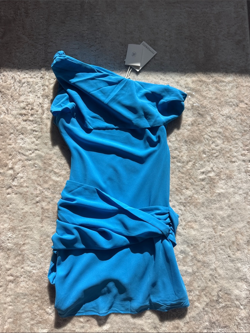 Peppermayo Turquoise One-Shoulder Ruched Mini Dress - Picture 3 of 4